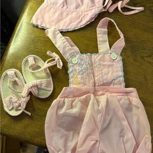 Vintage 1980’s Adorable Pink Baby Outfit with Hat and Sandals